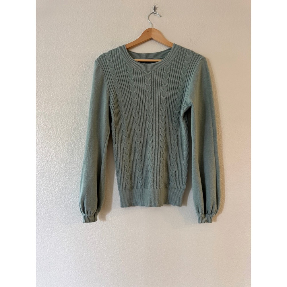 Chadwicks Womens Sage Green Cable Knit Puff Sleeve‎ Sweater Size Medium